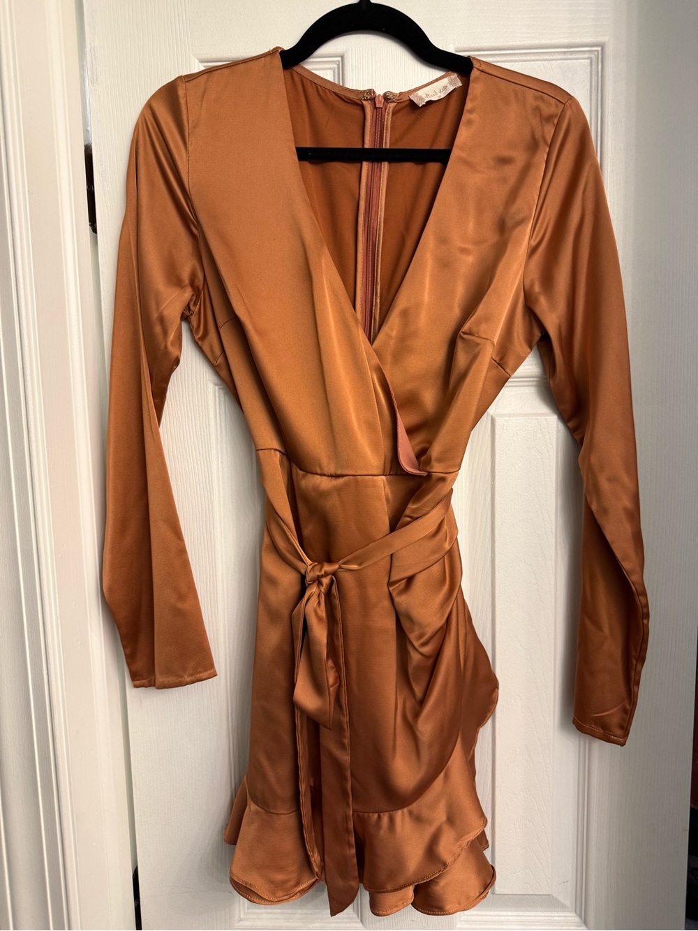 Altar'd State Copper Satin Wrap Mini Dress